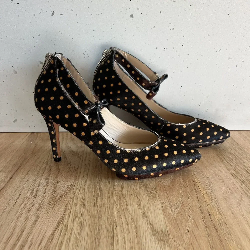 Loeffler Randall Alba demi platform‎ black brown Polka Dot Calf Hair Pumps 8B